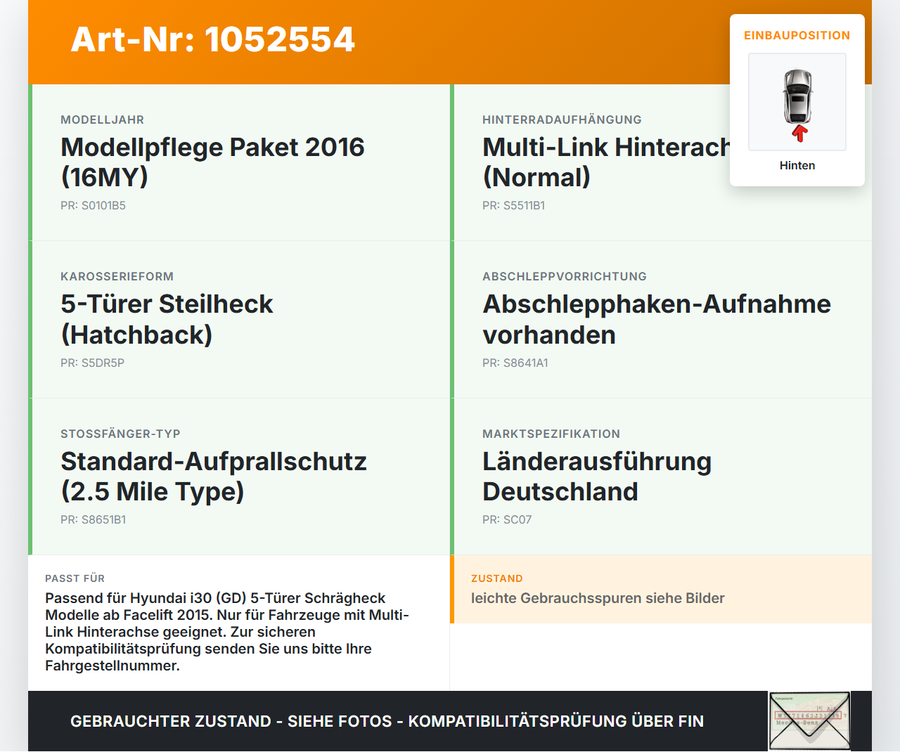 Hyundai I 30 GD 15-17 Stoßstangenträger Stoßfängerträger Träger Querträger Hinten Hyundai I 30 GD 15-17 30.10.2015... Vorschau 3
