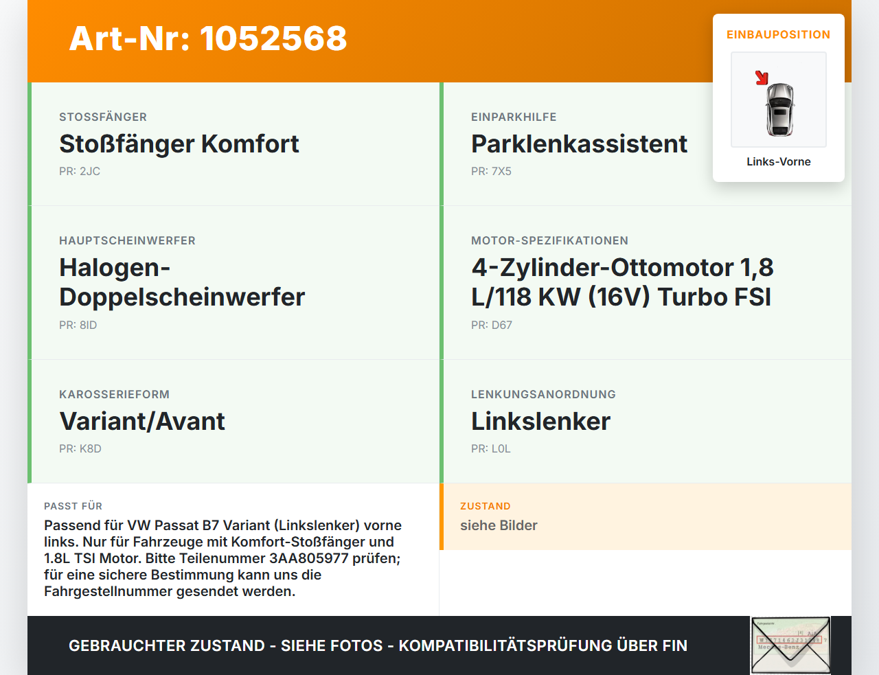 VW Passat 3C B7 10-14 Verkleidung Radhausschale Links Vorne für Kotflügel VW Passat 3C B7 10-14 21.03.2011... Vorschau 3