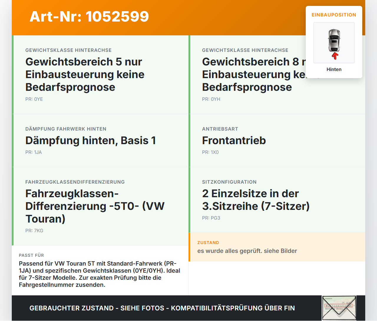 VW Touran II 5T 15-24 Beide Feder Federn Hinten VW Touran II 5T 15-24 12.05.2016 3Q0511115AL gebraucht Vorschau 3