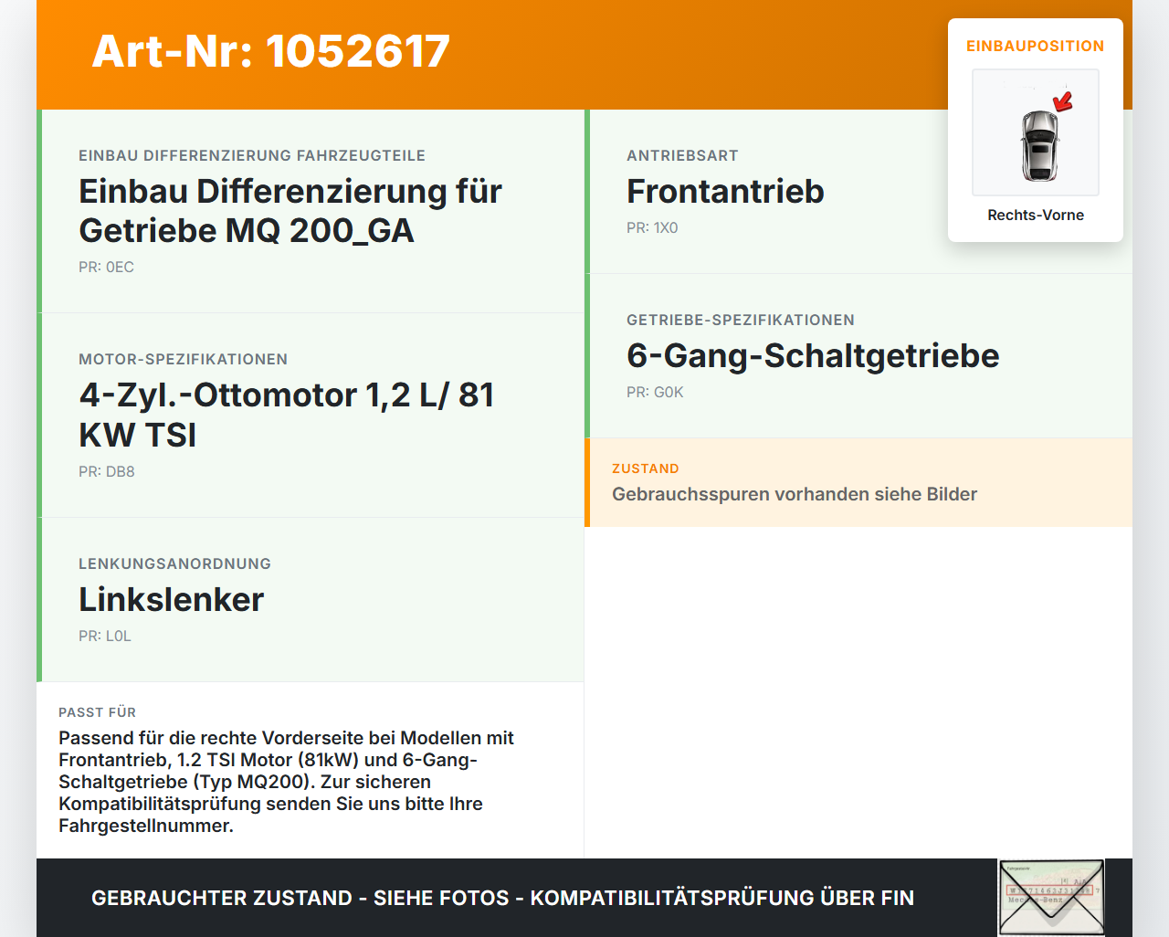 VW Touran II 5T 15-24 TSI 1,2 81KW Antriebswelle Gelenkwelle Rechts Vorne VW Touran II 5T 15-24 12.05.2016... Vorschau 3