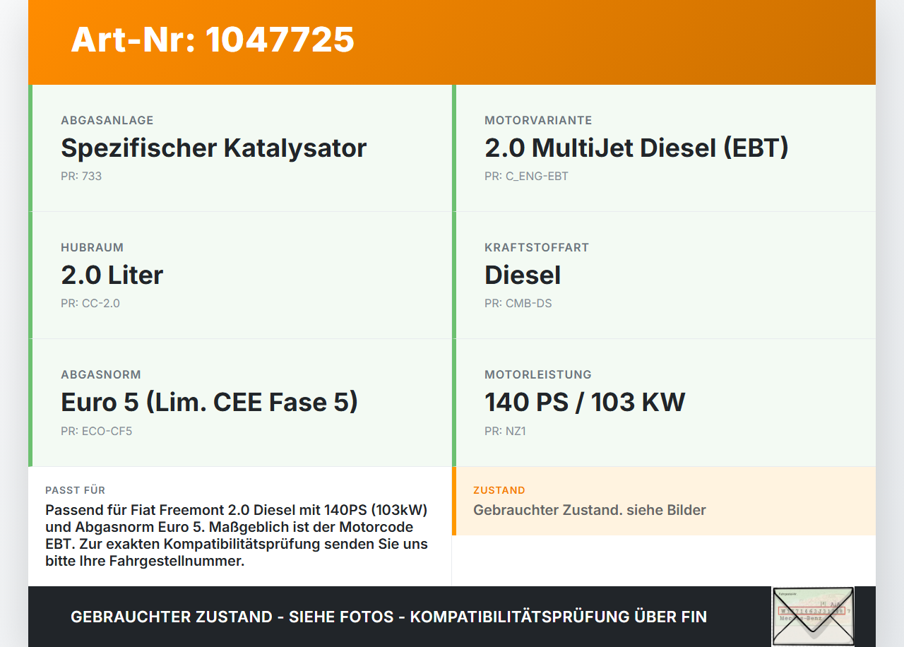 Fiat Freemont 11-16 Mjet 2,0DS 103KW EBT Abgaskrümmer mit Lambdasonde Fiat Freemont 11-16 05.01.2012  gebraucht Vorschau 3