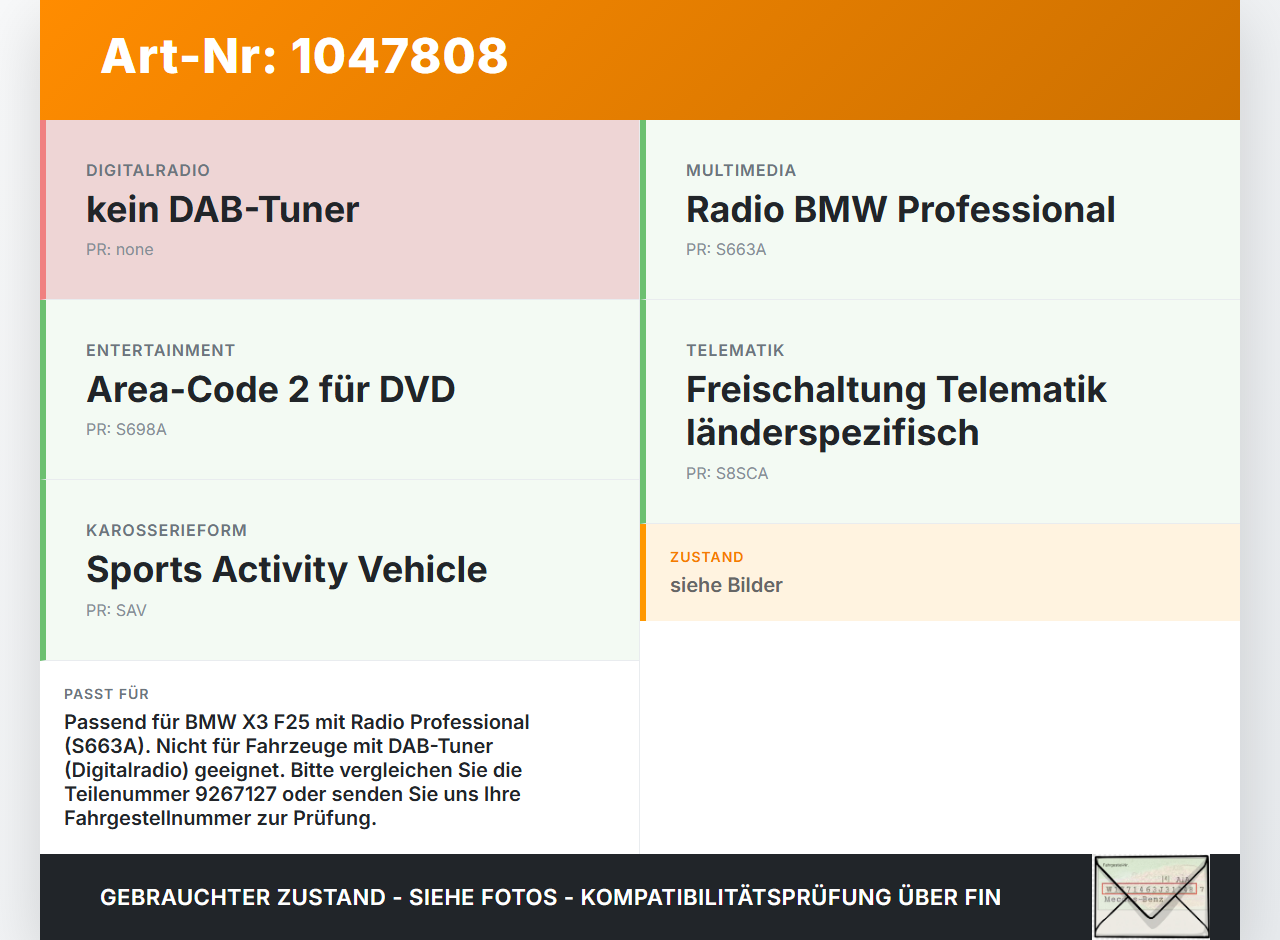 BMW X3 F25 10-14 2,0 135KW Antenne Empfänger Diversity BMW X3 F25 10-14 20.03.2012 9276060 65209276060 9267127-01... Vorschau 3