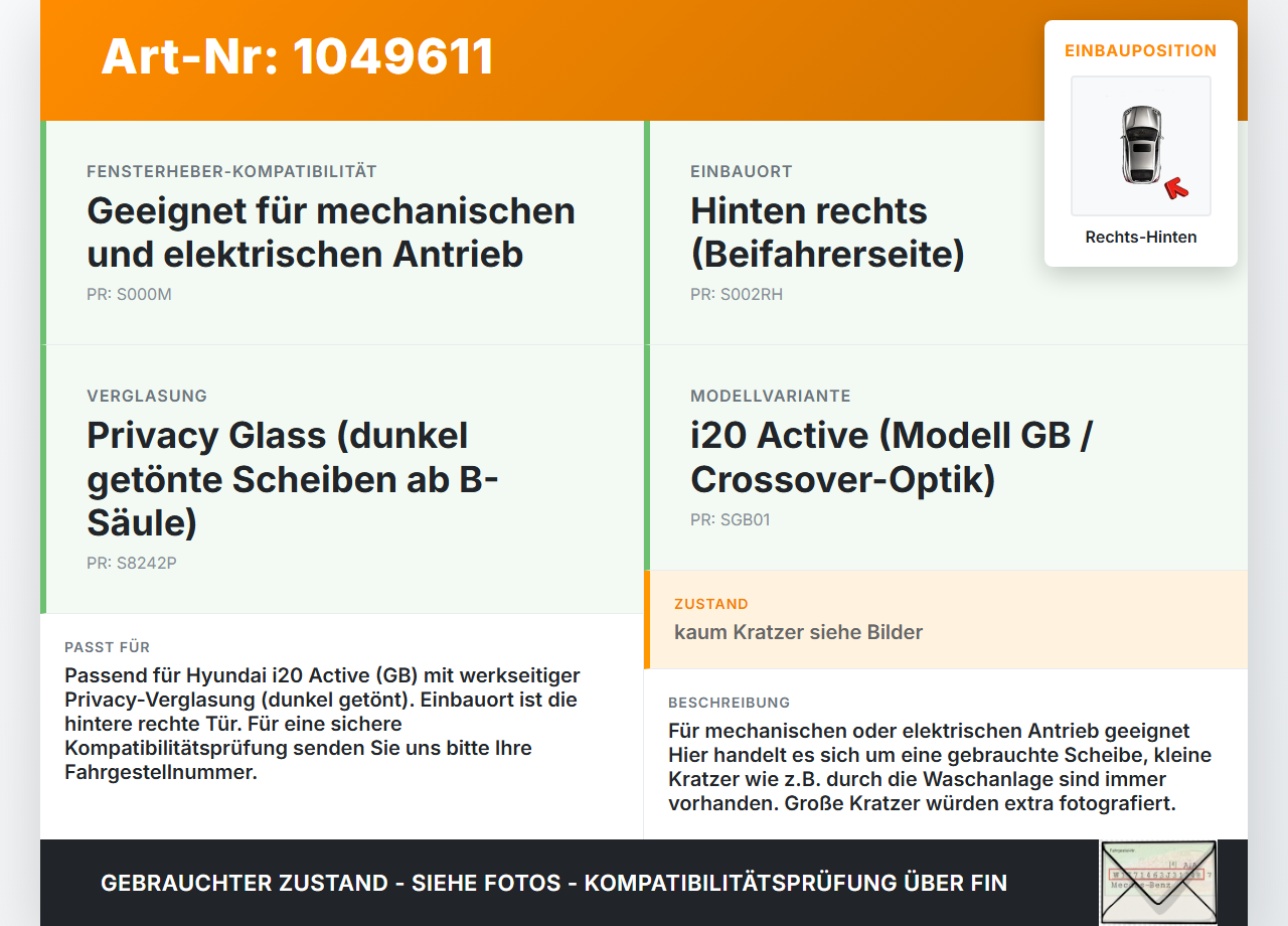 Hyundai I20 Active GB 13-16 Seitenscheibe RHK Türscheibe Rechts Hinten Orig. getönt Hyundai I20 Active GB 13-16... Vorschau 3
