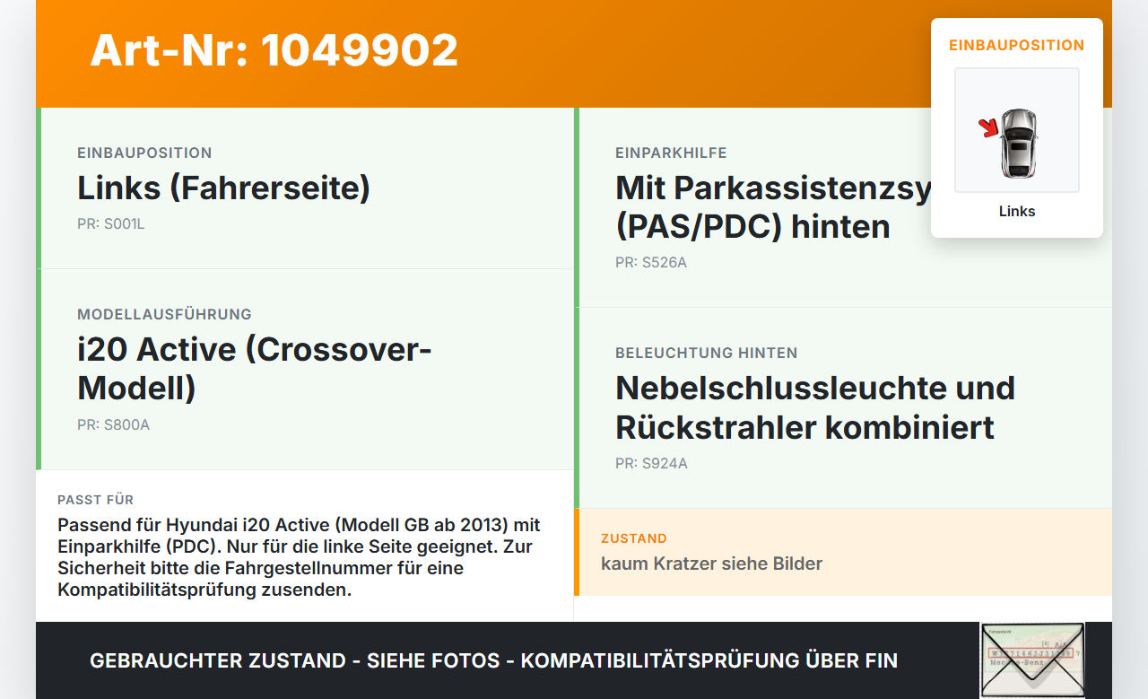 Hyundai I20 Active GB 13-16 Nebelschlussleuchte Heckleuchte Links Hyundai I20 Active GB 13-16 13.06.2016... Vorschau 3