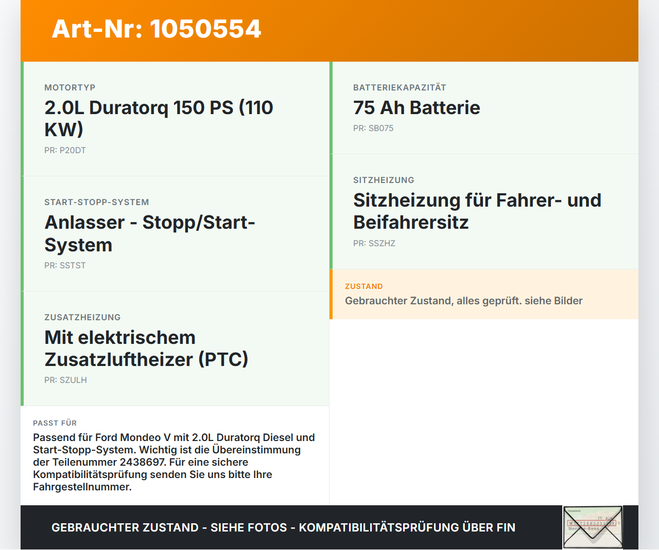 Ford Mondeo 5 V CF 14-19 2,0 110KW Lichtmaschine Generator Ford Mondeo 5 V CF 14-19 09.12.2015 DS7T-10300-FD... Vorschau 3