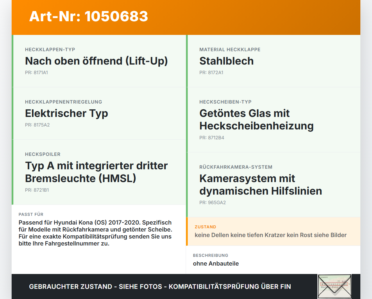 Hyundai Kona OS 17-20 Heckklappe Kofferraumdeckel mit Scheibe weiß P6W Hyundai Kona OS 17-20 03.08.2018 73700J-9010... Vorschau 3