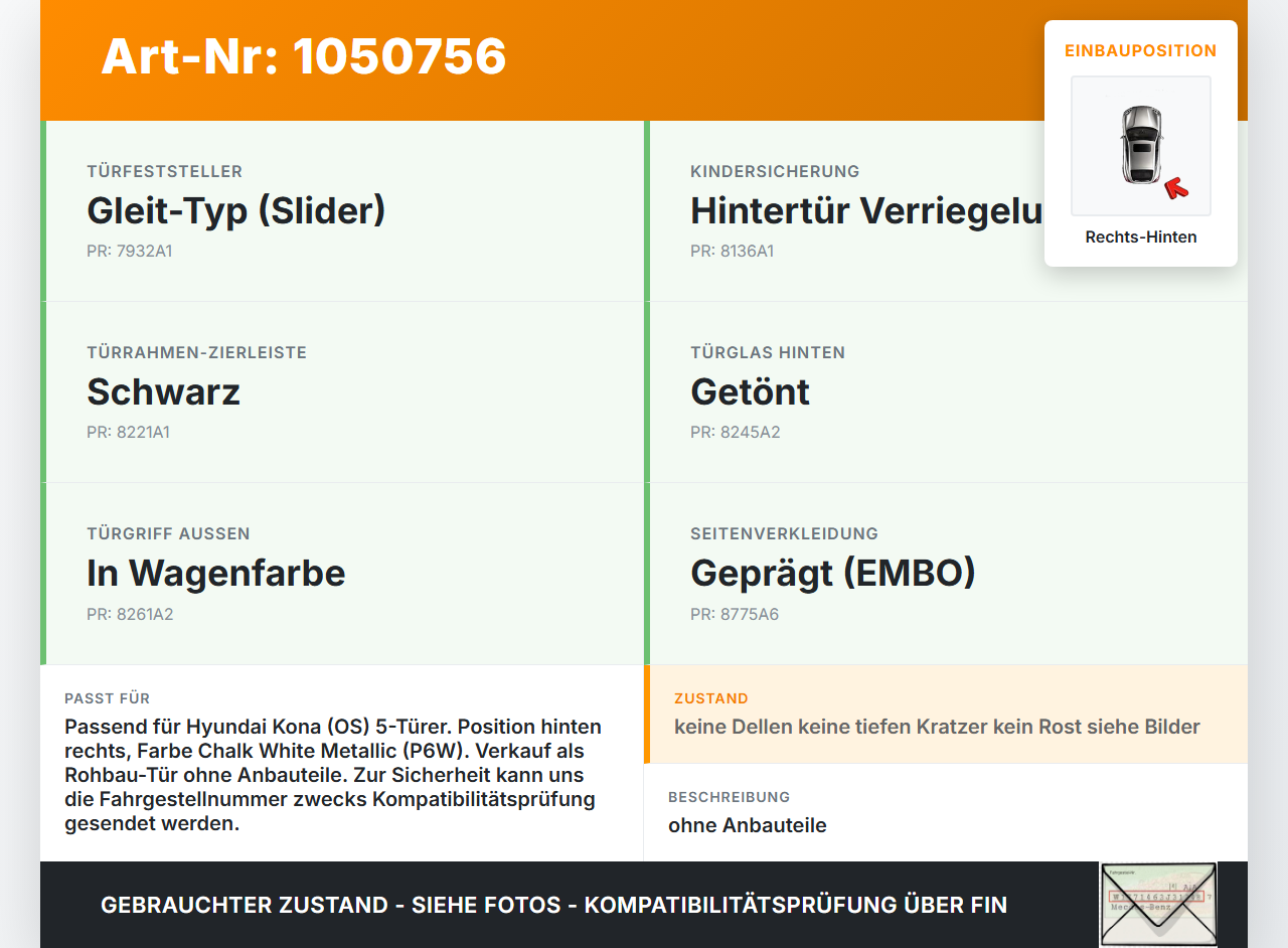 Hyundai Kona OS 17-20 Tür Rechts Hinten P6W Hyundai Kona OS 17-20 03.08.2018 77004J9000 gebraucht Vorschau 3