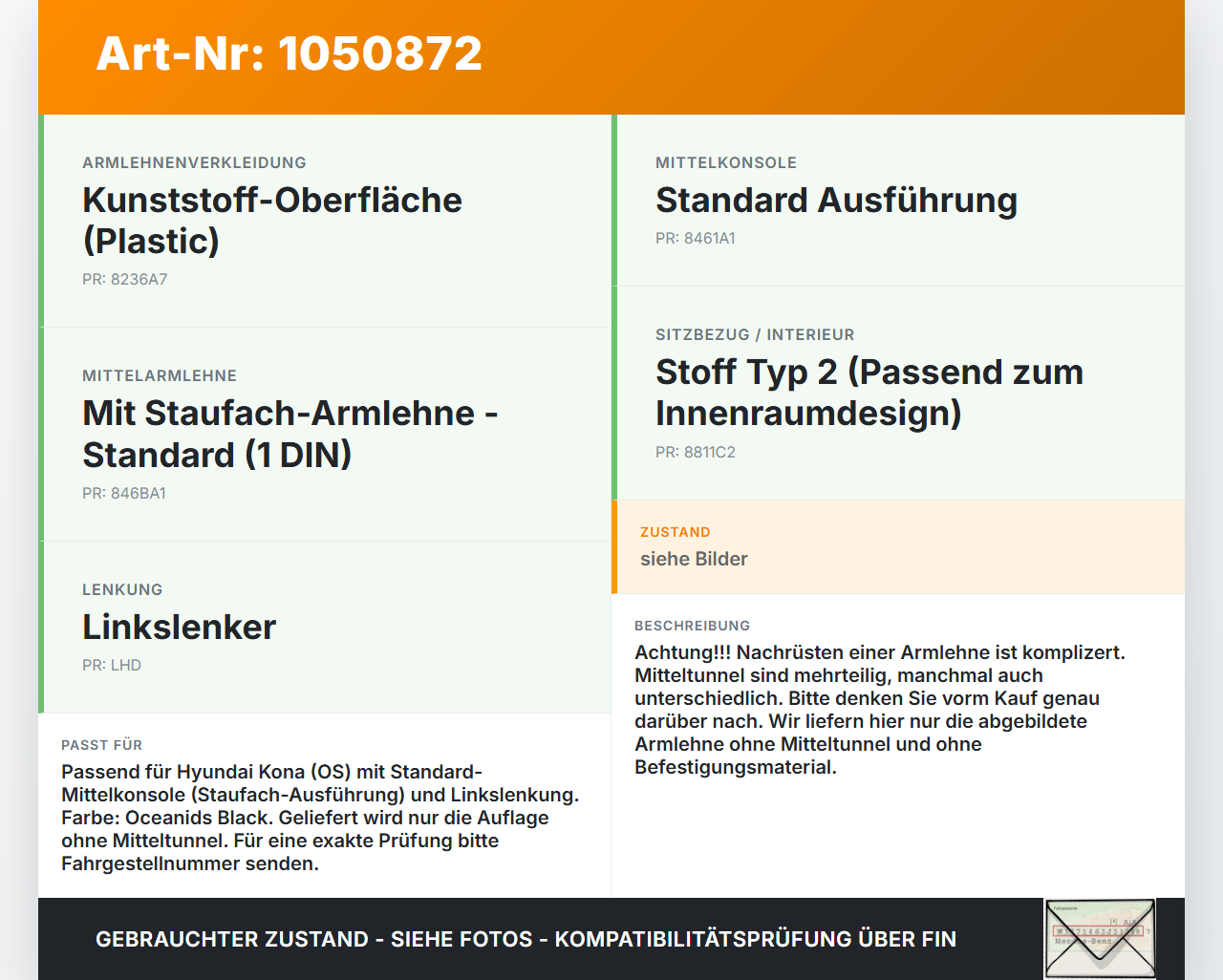 Hyundai Kona OS 17-20 Armlehne Mittelarmlehne Auflage Hyundai Kona OS 17-20 03.08.2018 84660J9000TRY gebraucht Vorschau 3