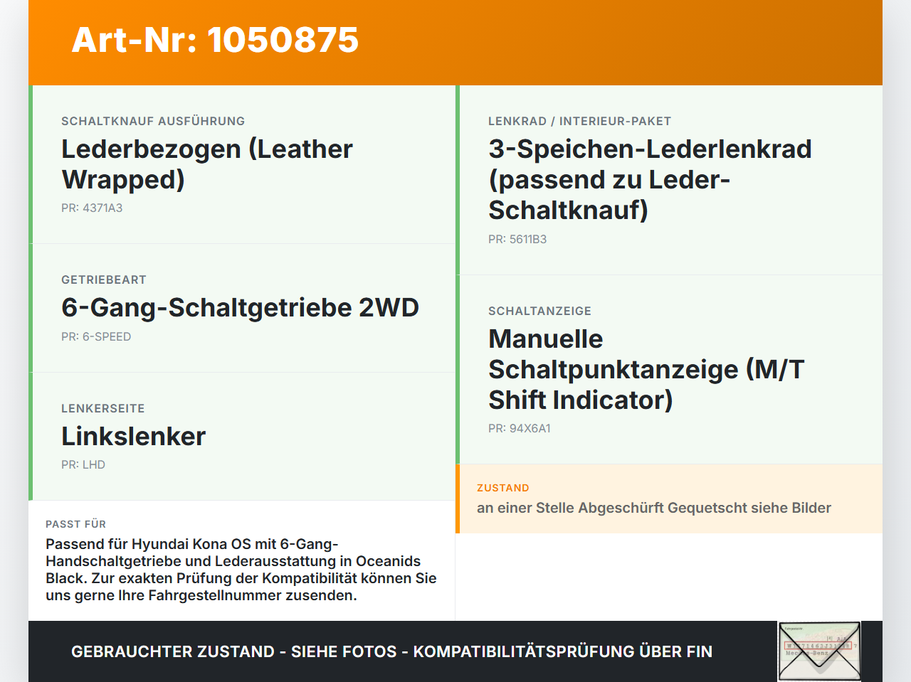 Hyundai Kona OS 17-20 T-GDi 1,0 88KW Schaltknauf für Schalthebel Gangschalter 6G Hyundai Kona OS 17-20 03.08.2018... Vorschau 3