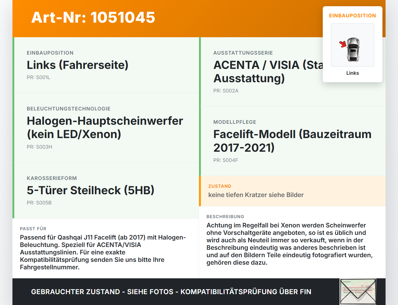 Nissan Qashqai II J11 17-21 Scheinwerfer Frontscheinwerfer Links Nissan Qashqai II J11 17-21 01.06.2017 26060HV00A... Vorschau 3