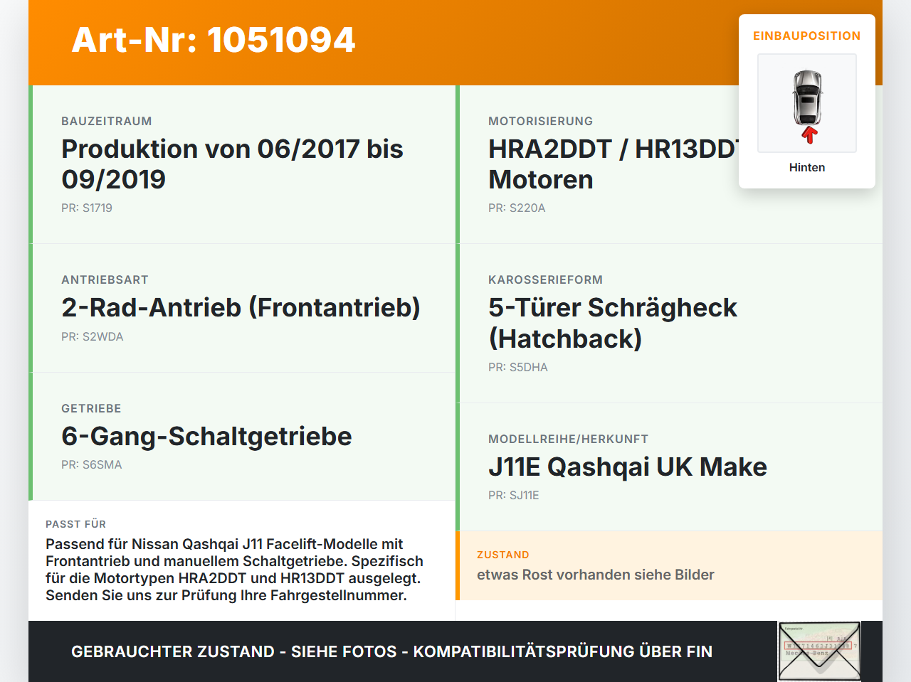 Nissan Qashqai II J11 17-21 Beide Feder Federn Hinten Nissan Qashqai II J11 17-21 01.06.2017 55020HV10B gebraucht Vorschau 3