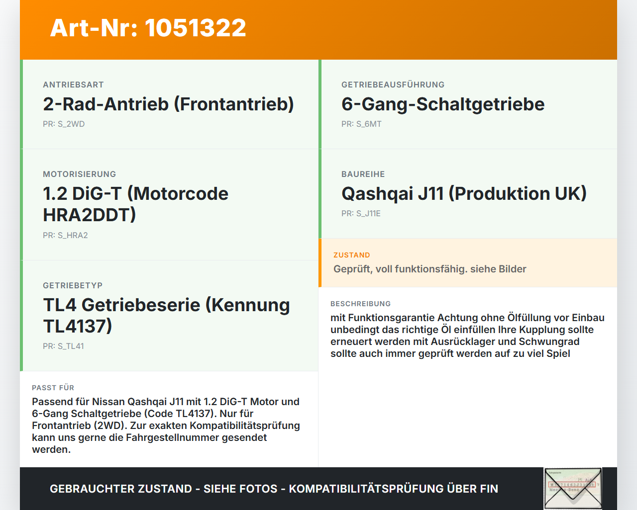 Nissan Qashqai II J11 17-21 DiG-T 1,2 85KW Schaltgetriebe Getriebe TL4137 Nissan Qashqai II J11 17-21 01.06.2017... Vorschau 3