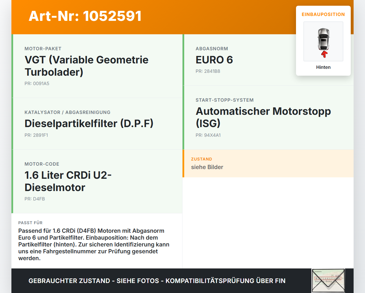 Hyundai I 30 GD 15-17 CRDi 1,6 81KW Lambdasonde Hinten Hyundai I 30 GD 15-17 30.10.2015 393512A631 39351-2A631 gebraucht Vorschau 3