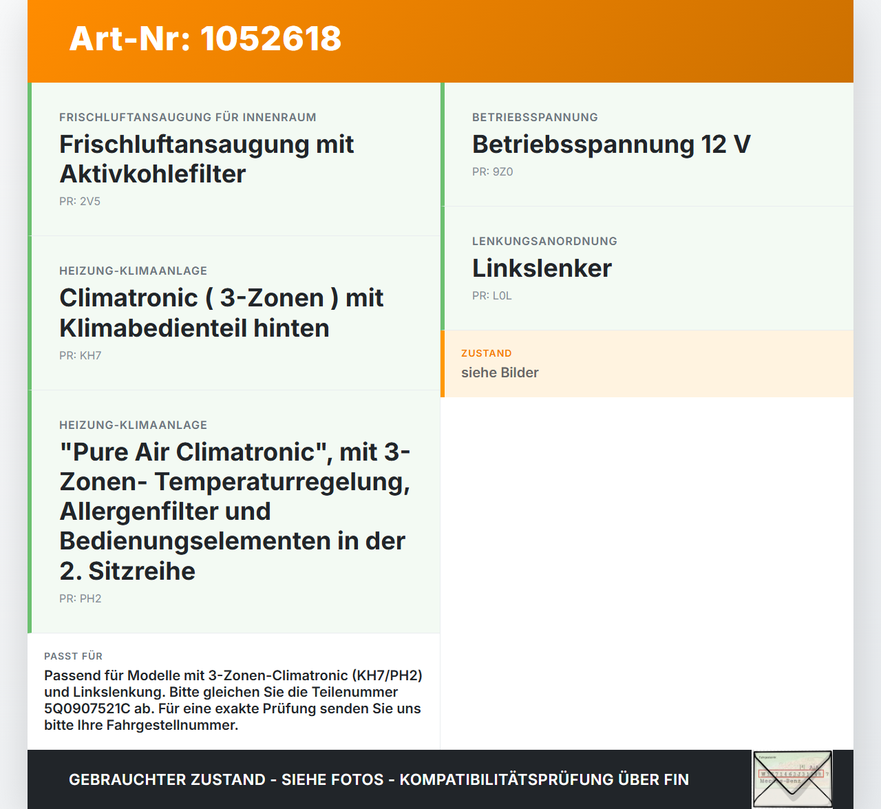VW Touran II 5T 15-24 Widerstand Gebläse Lüfter VW Touran II 5T 15-24 12.05.2016 5Q0907521C T33443B-A gebraucht Vorschau 3