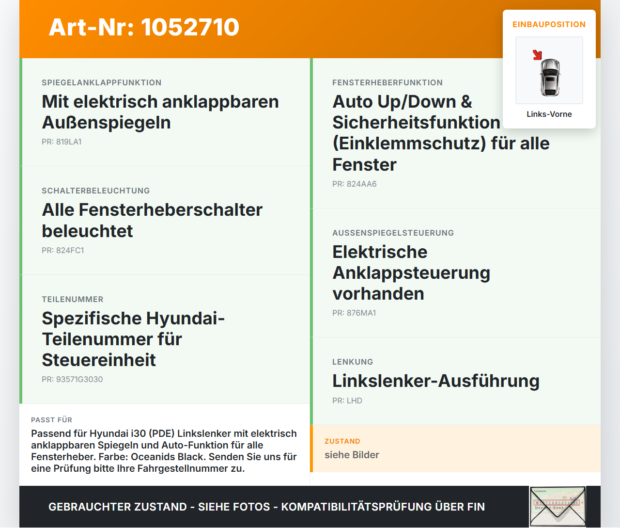 Hyundai PDE 17-20 Lim Fensterheberschalter Schalter Links Vorne Hyundai PDE 17-20 28.03.2019 93571G3030PMP... Vorschau 3