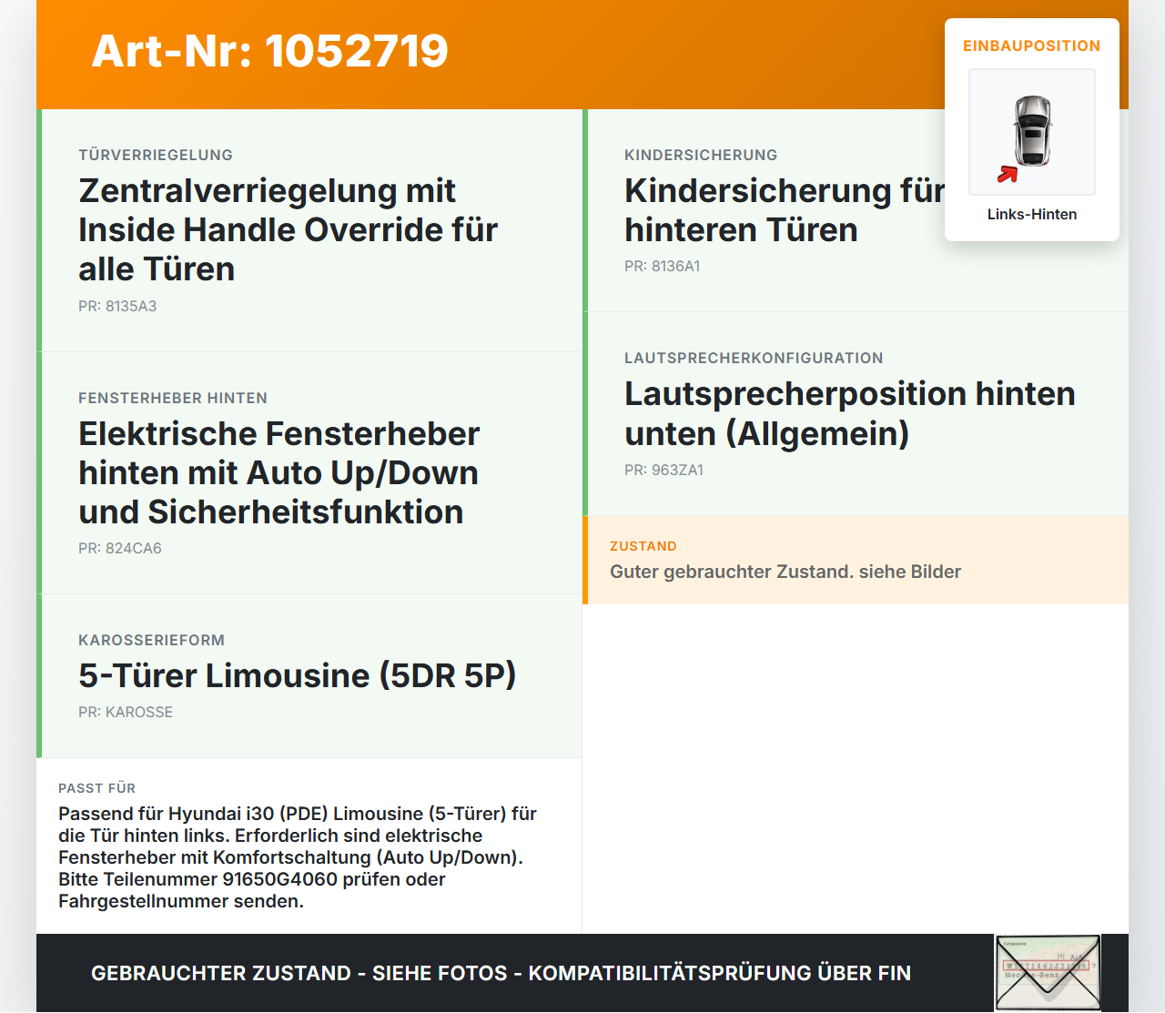 Hyundai PDE 17-20 Lim Kabelbaum für Tür und Fensterheber Links Hinten Hyundai PDE 17-20 28.03.2019 91650G4060... Vorschau 3