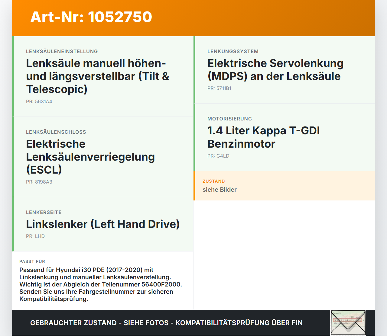 Hyundai PDE 17-20 Lenkungsteil Kreuzgelenk Hyundai PDE 17-20 28.03.2019 56400F2000 gebraucht Vorschau 3