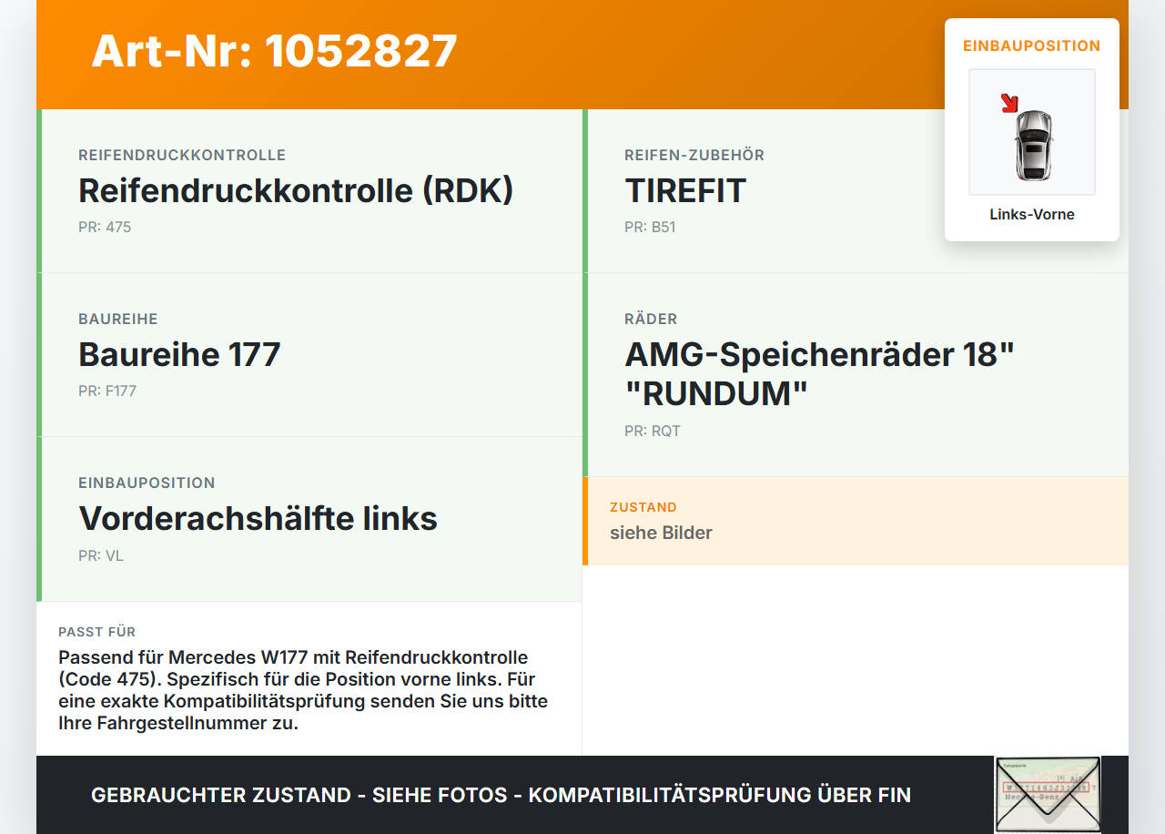 Mercedes W177 A200d 18-22 Reifendruck Sensor Radsensor Reifendrucksensor Vorne Links Mercedes W177 A200d 18-22... Vorschau 3