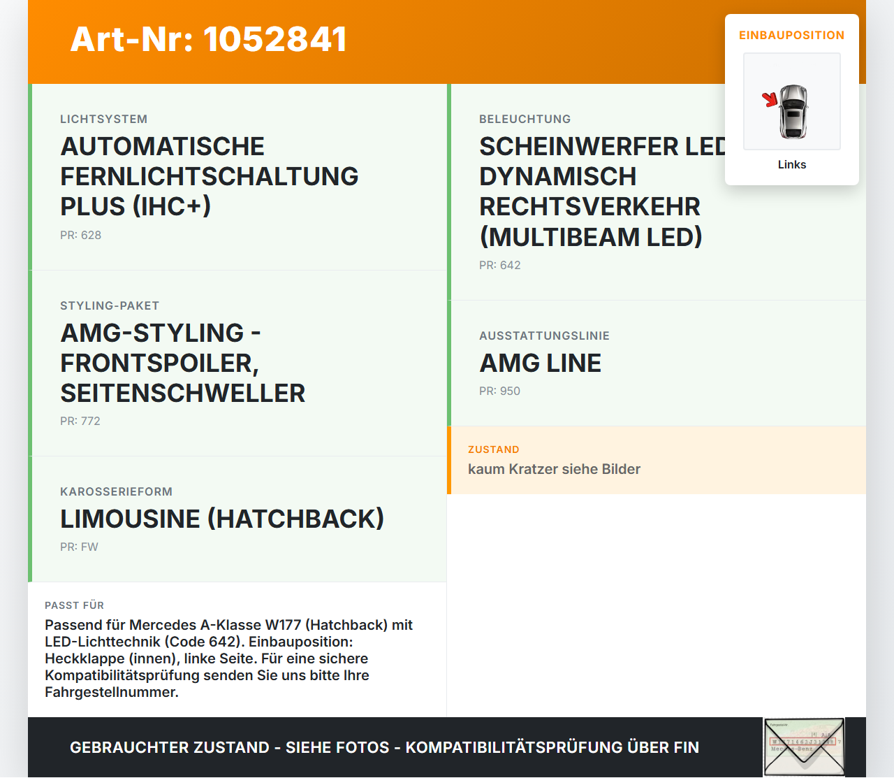 Mercedes W177 A200d 18-22 Lim Rückleuchte Heckleuchte für Klappe Innen Links Mercedes W177 A200d 18-22 12.07.2019... Vorschau 3