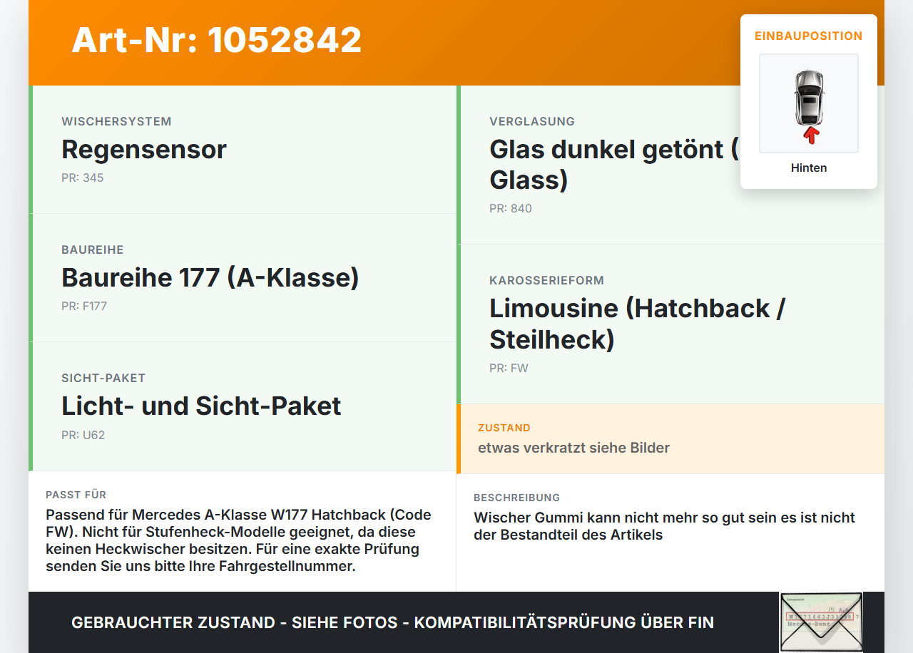 Mercedes W177 A200d 18-22 Lim Scheibenwischer Heckwischer Hinten Wischarm Mercedes W177 A200d 18-22 12.07.2019... Vorschau 3
