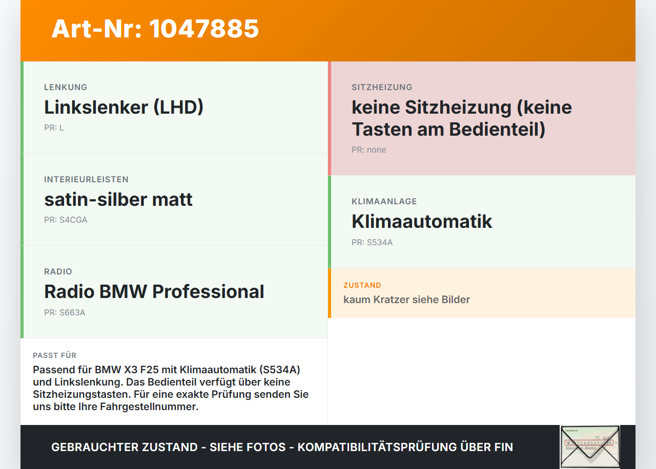 BMW X3 F25 10-14 Bedienteil Bedienelement Heizung Klimabedienteil BMW X3 F25 10-14 20.03.2012 9312721 64119312721... Vorschau 3