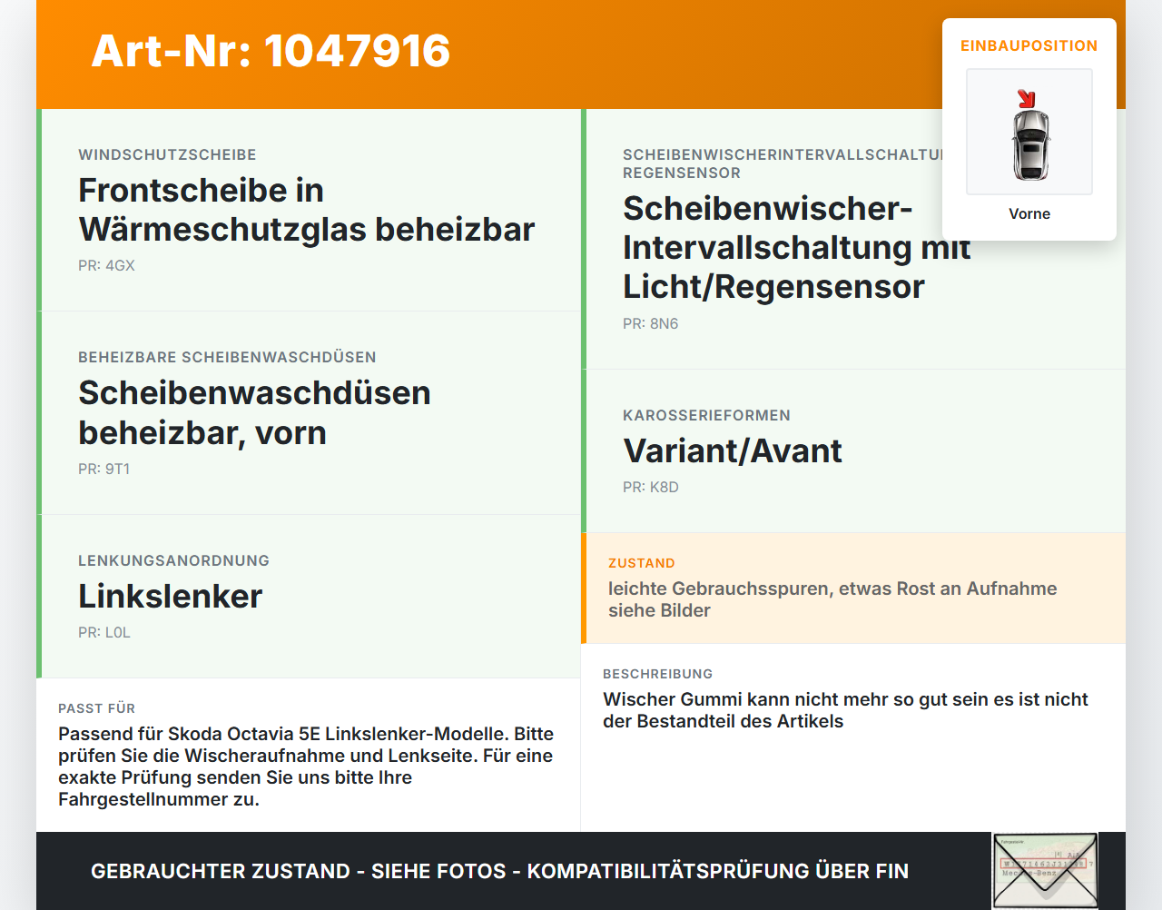 Skoda Octavia VRS III 5E 12-16 2x Scheibenwischer Wischarm Vorne Skoda Octavia VRS III 5E 12-16 18.12.2014... Vorschau 3