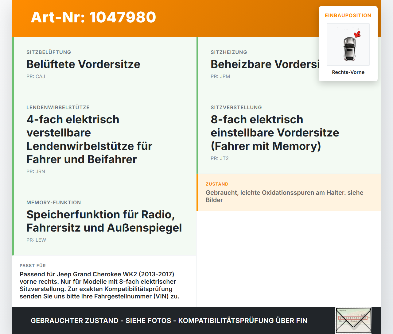 Jeep Grand Cherokee WK2 13-17 Stellmotor für Elektr. Sitzverstellung Rechts Vorne Jeep Grand Cherokee WK2 13-17... Vorschau 3