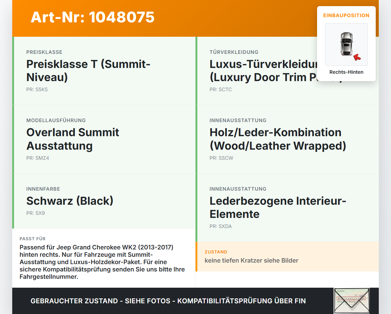 Jeep Grand Cherokee WK2 13-17 Zierleiste Holzdekor Tür Leiste Hinten Rechts Jeep Grand Cherokee WK2 13-17... Vorschau 3