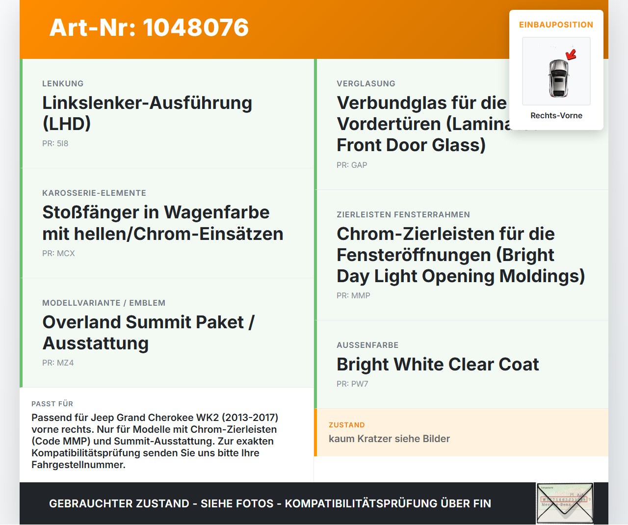 Jeep Grand Cherokee WK2 13-17 Leiste Scheibendichtung Chrom Vorne Rechts Jeep Grand Cherokee WK2 13-17 24.02.2017... Vorschau 3