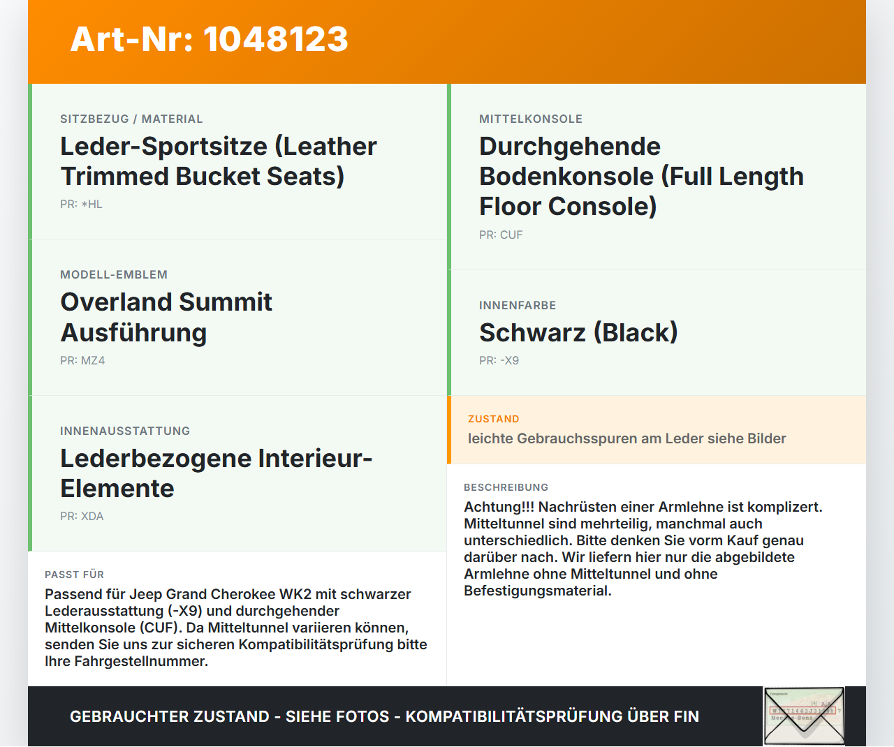 Jeep Grand Cherokee WK2 13-17 Armlehne Mittelarmlehne Auflage Jeep Grand Cherokee WK2 13-17 24.02.2017 gebraucht Vorschau 3