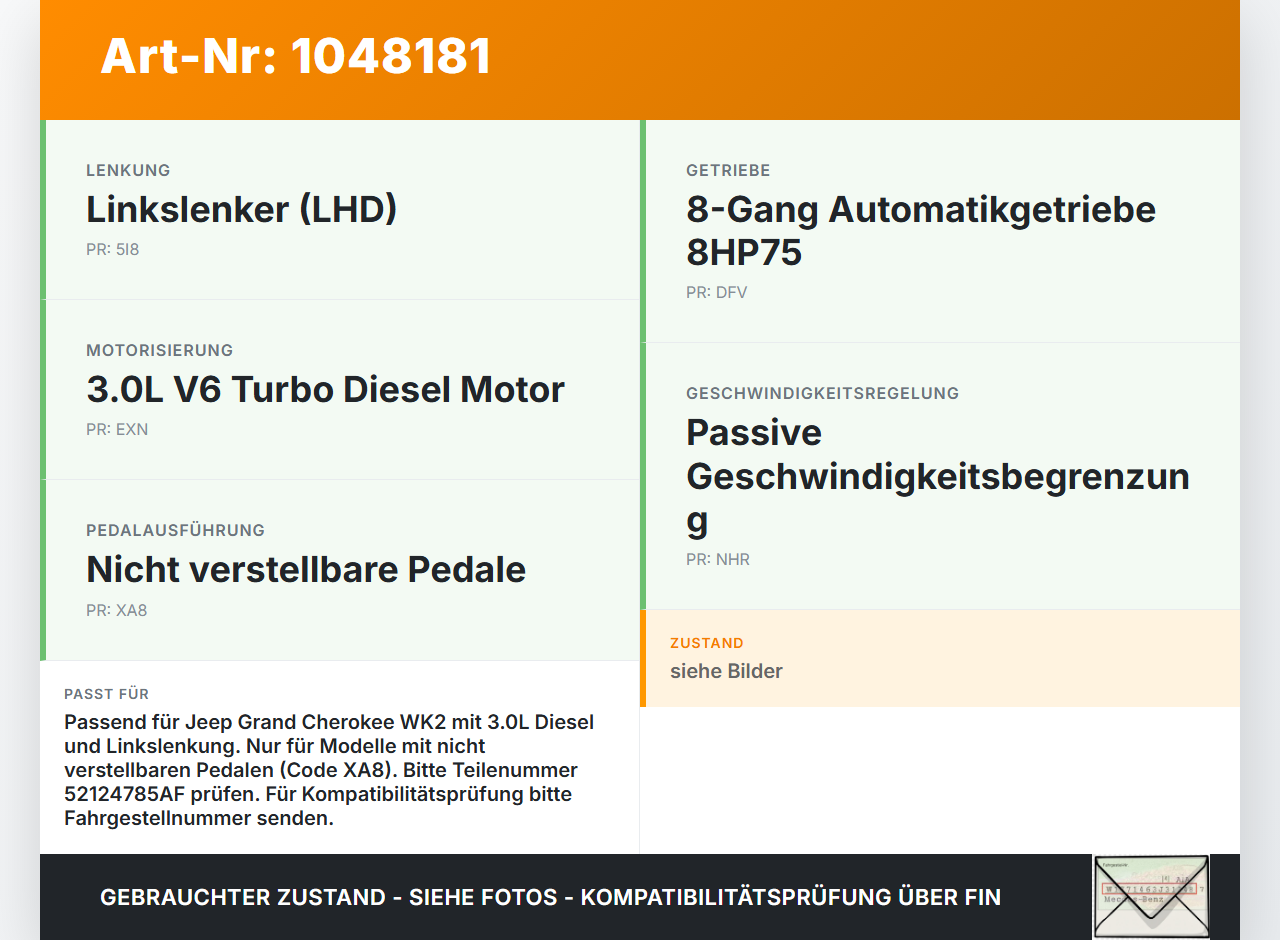 Jeep Grand Cherokee WK2 13-17 3,0d 184KW Gaswertgeber Gaspedal Jeep Grand Cherokee WK2 13-17 24.02.2017... Vorschau 3