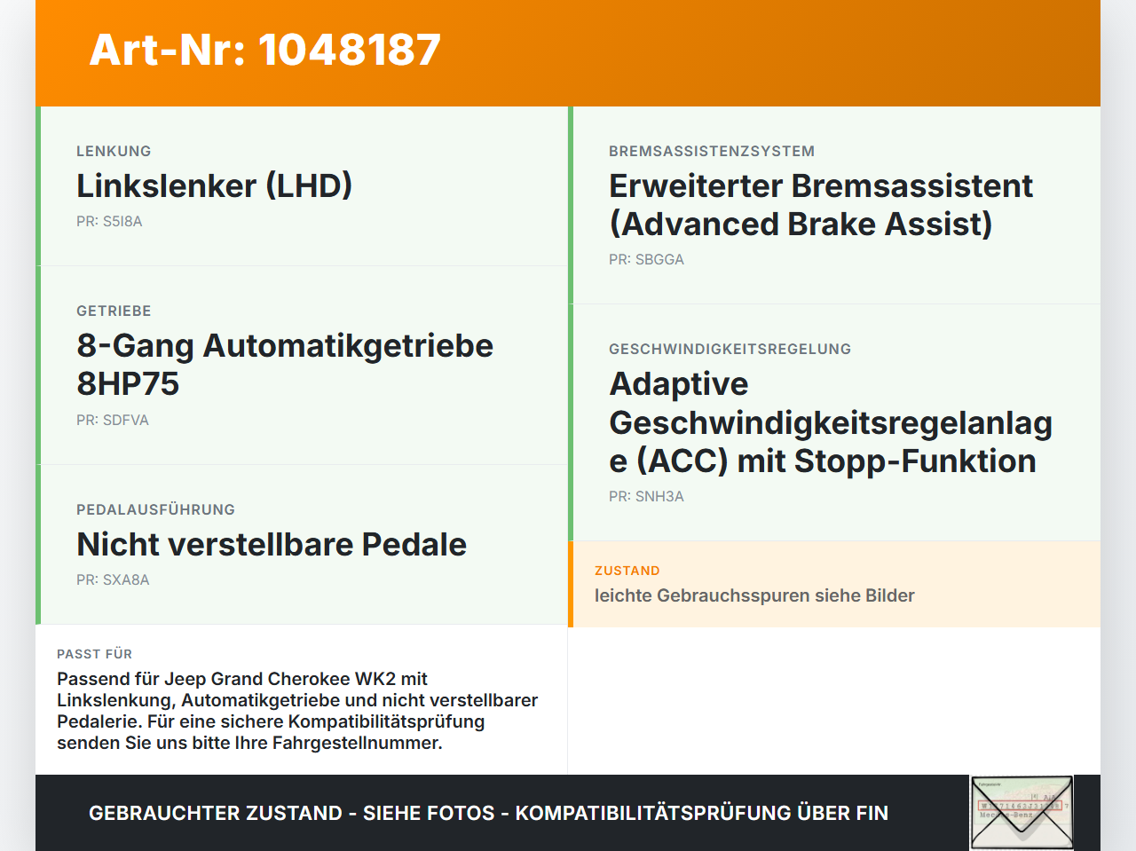 Jeep Grand Cherokee WK2 13-17 Bremse Bremspedal Pedal Jeep Grand Cherokee WK2 13-17 24.02.2017 gebraucht Vorschau 3