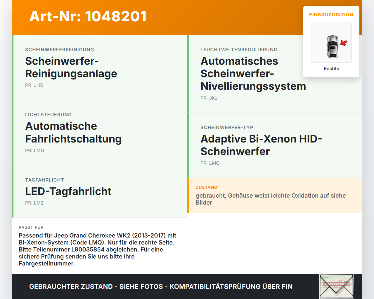 Jeep Grand Cherokee WK2 13-17 Xenon Vorschaltgerät Rechts Jeep Grand Cherokee WK2 13-17 24.02.2017 L90035854... Vorschau 3