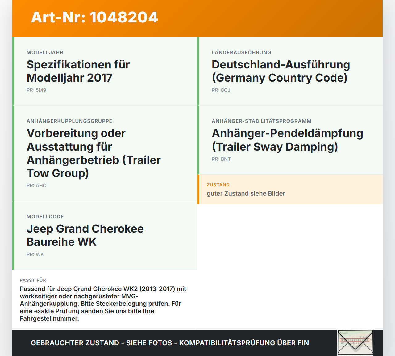 Jeep Grand Cherokee WK2 13-17 Steuergerät ECU Modul MVG für AHK Anhängerkupplung Jeep Grand Cherokee WK2 13-17... Vorschau 3