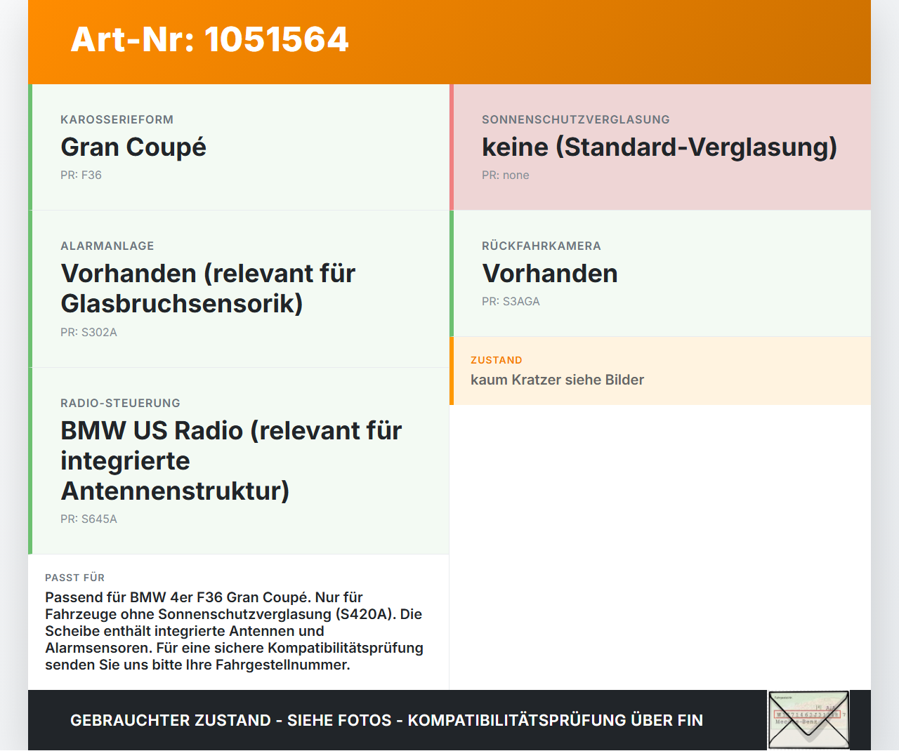 BMW 428i F36 14-17 Coupe Heckscheibe Rückwand Autoglas BMW 428i F36 14-17 02.06.2016 7314613 51317314613... Vorschau 3