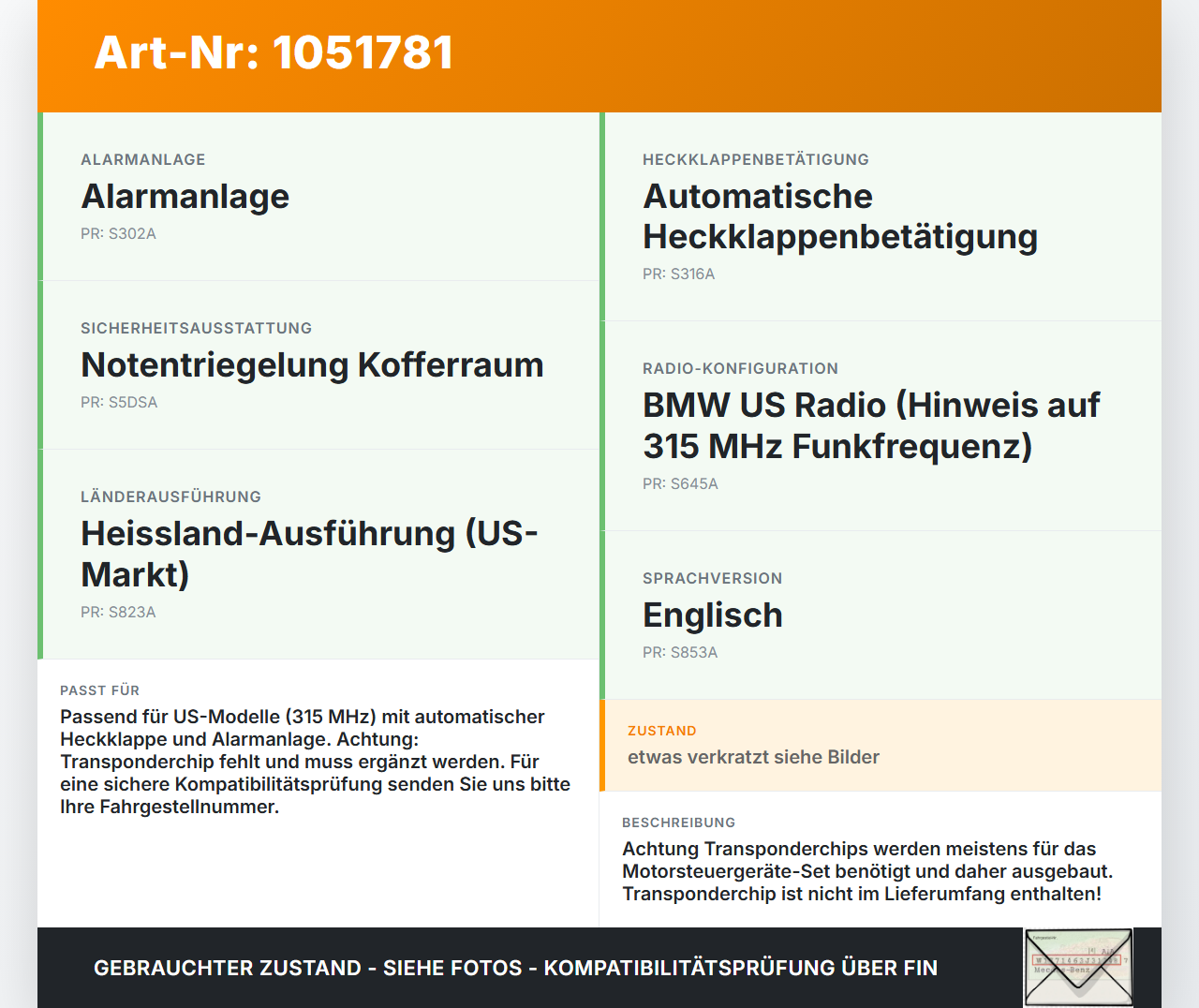 BMW 428i F36 14-17 Fernbedienung Funk Funkschlüssel BMW 428i F36 14-17 02.06.2016 2166599 65122166599 6512-2166599... Vorschau 3