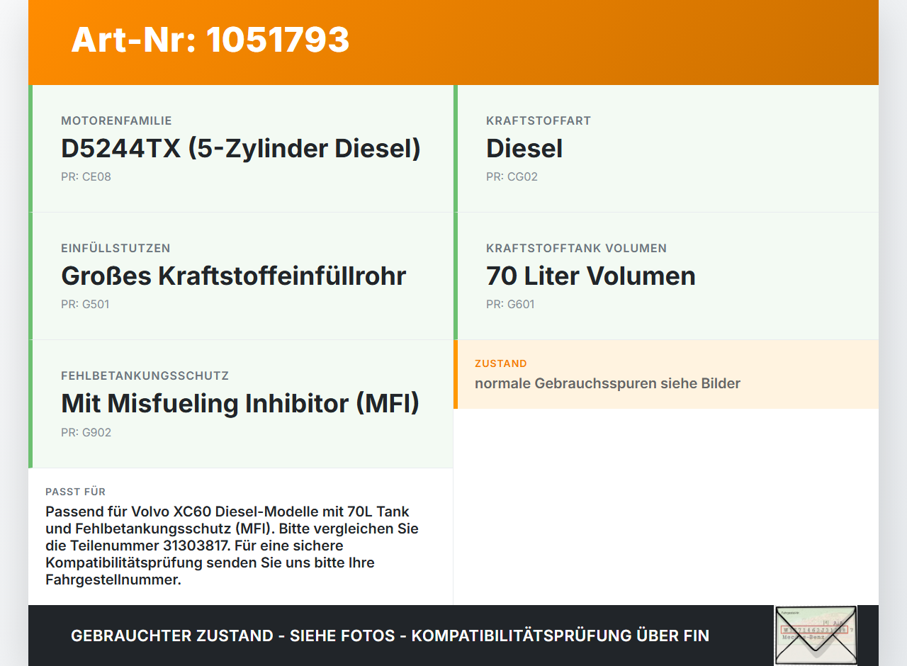 Volvo XC60 156 13-17 Tankdeckel Verschluss Tankverschluss Volvo XC60 156 13-17 23.11.2016 31303817 gebraucht Vorschau 3