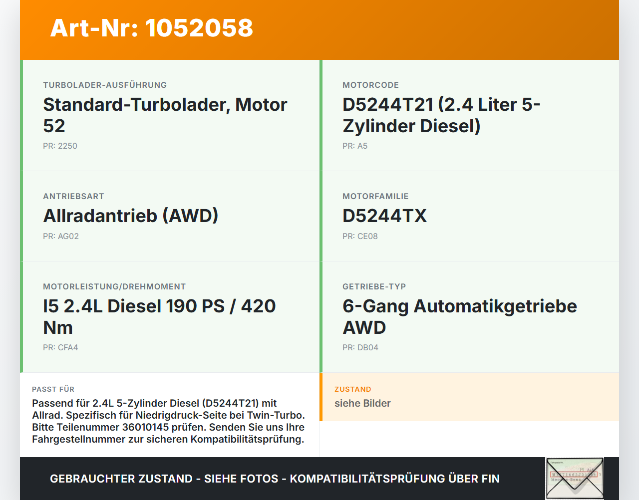 Volvo XC60 156 13-17 2,4 140KW D5244T21 Turbolader Turbo Volvo XC60 156 13-17 23.11.2016 50276786 53169700074... Vorschau 3