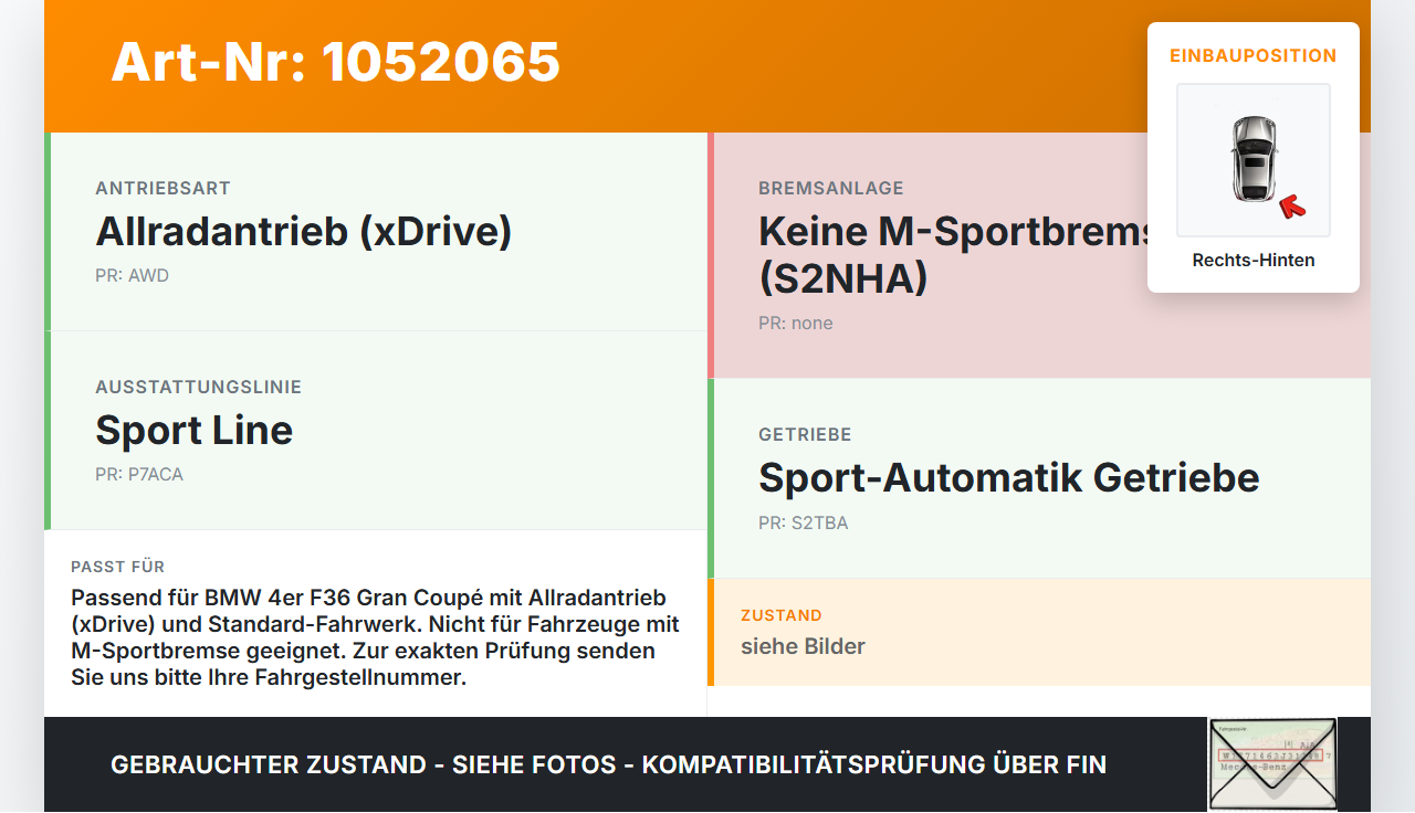 BMW 428i F36 14-17 Coupe 2,0 180KW 4WD Achsschenkel Radnabe Rechts Hinten BMW 428i F36 14-17 02.06.2016 6797508... Vorschau 3