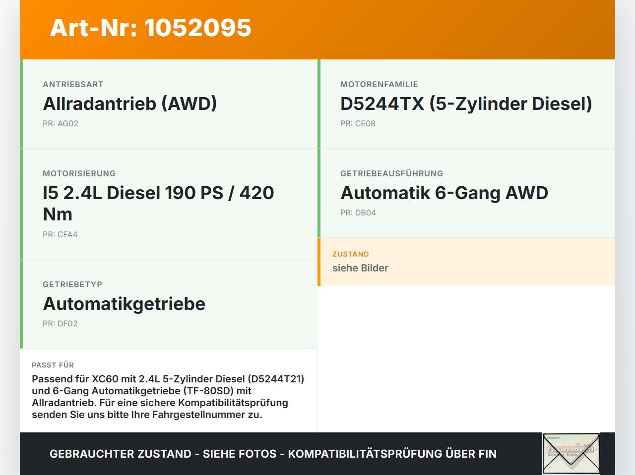 Volvo XC60 156 13-17 2,4 140KW Autom Wandler Drehmomentwandler für Getriebe Volvo XC60 156 13-17 23.11.2016 70A210... Vorschau 3