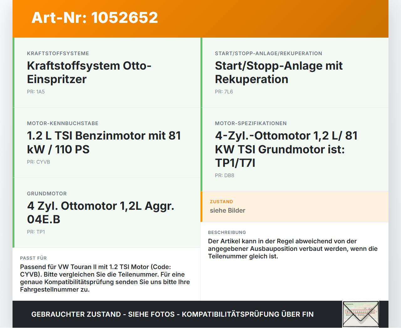VW Touran II 5T 15-24 TSI 1,2 81KW Zündspule Zyl.3 VW Touran II 5T 15-24 12.05.2016 04E905110K 77300010 082609 gebraucht Vorschau 3