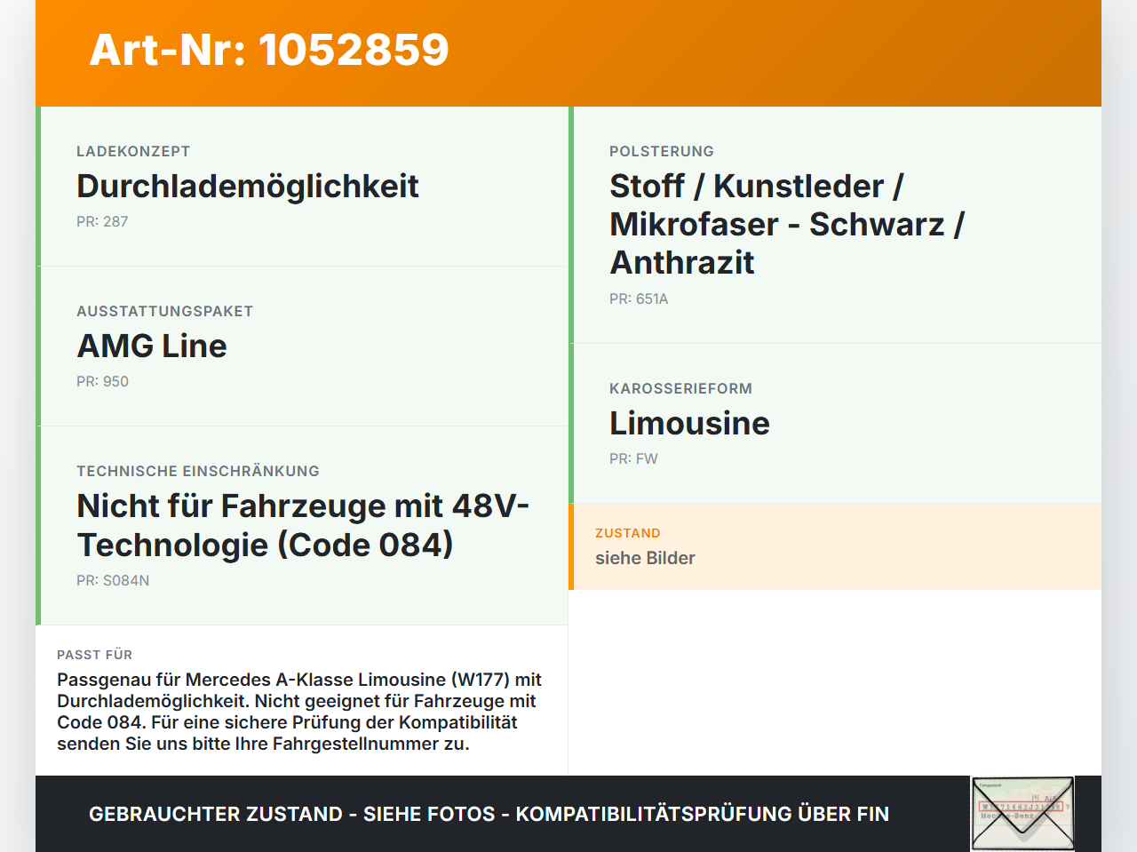 Mercedes W177 A200d 18-22 Lim Kofferraummatte Kofferraum Einlegeboden Mercedes W177 A200d 18-22 12.07.2019... Vorschau 3