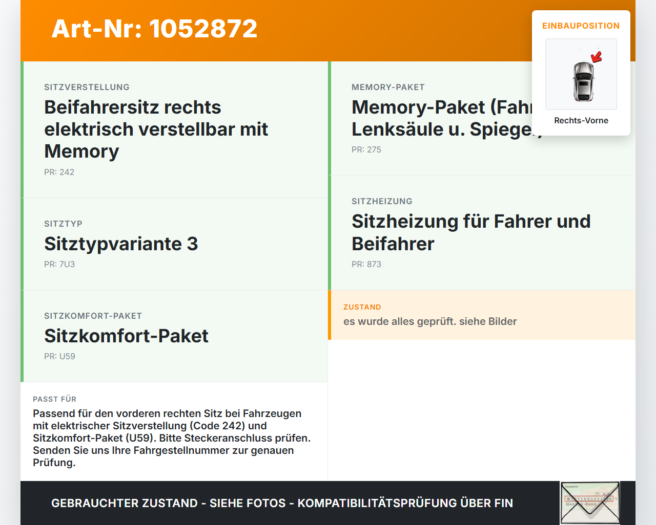 Mercedes W177 A200d 18-22 Stellmotor Antrieb für Sitz Verstellung Rechts Vorne Mercedes W177 A200d 18-22 12.07.2019... Vorschau 3