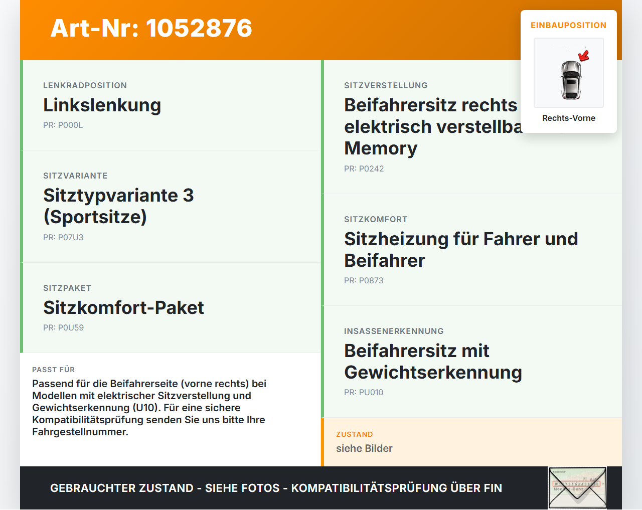 Mercedes W177 A200d 18-22 Lim Gurtschloss Rechts Vorne Mercedes W177 A200d 18-22 12.07.2019 A2478600169 gebraucht Vorschau 3