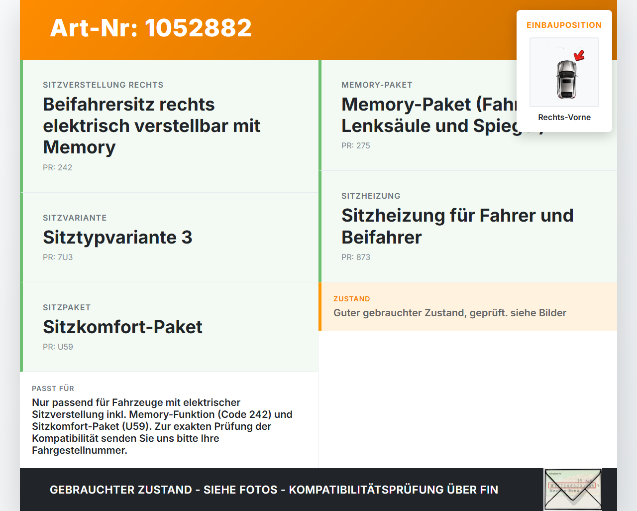 Mercedes W177 A200d 18-22 Stellmotor Antrieb für Sitz Verstellung Rechts Vorne Mercedes W177 A200d 18-22 12.07.2019... Vorschau 3