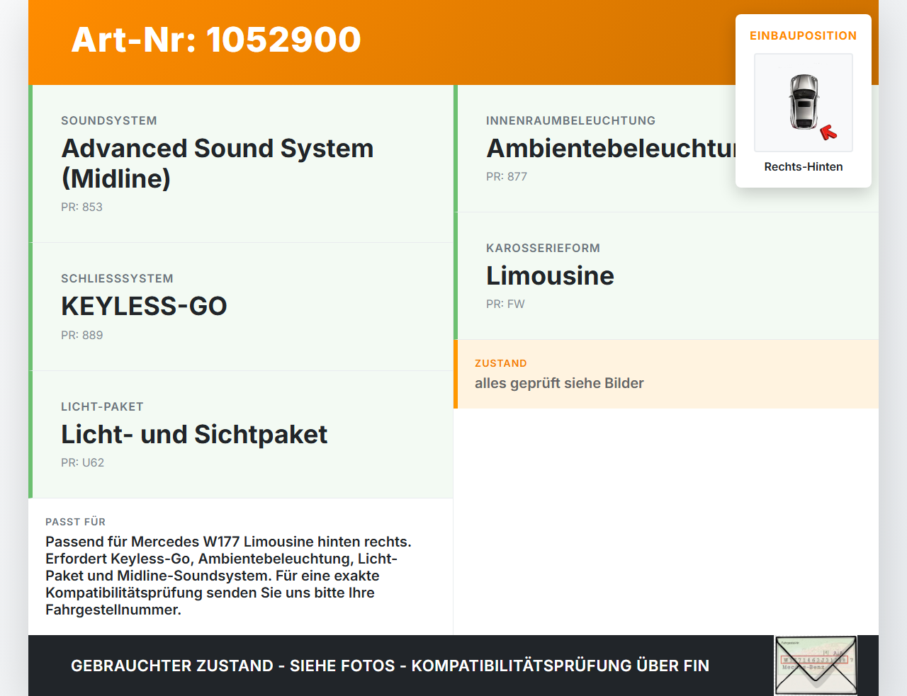 Mercedes W177 A200d 18-22 Lim Kabelbaum für Tür und Fensterheber Rechts Hinten Mercedes W177 A200d 18-22 12.07.2019... Vorschau 3