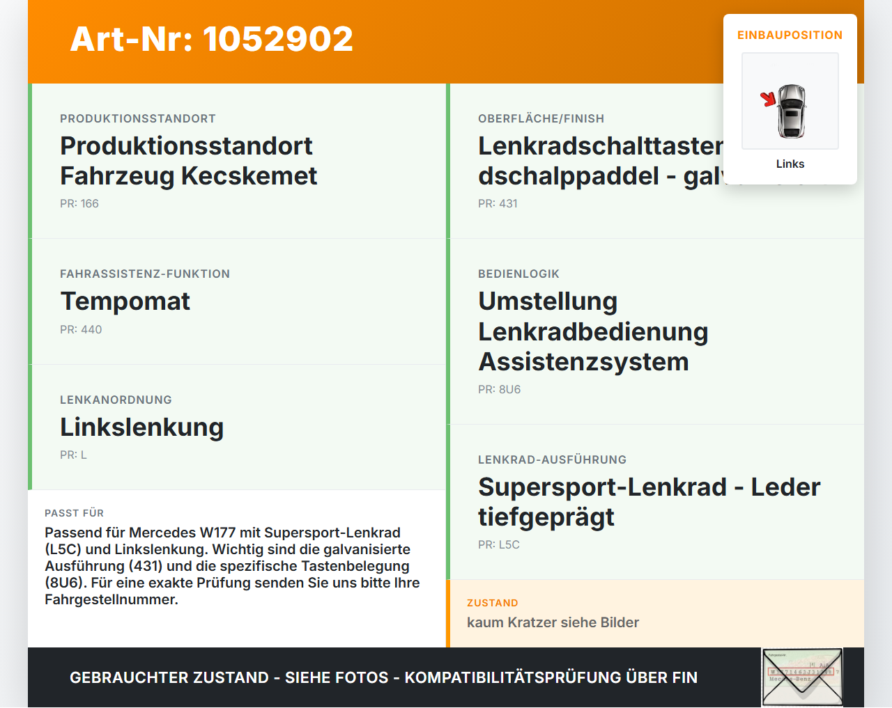 Mercedes W177 A200d 18-22 Lenkradschalter Multifunktionstasten Schalter für Lenkrad Links Mercedes W177 A200d 18-22... Vorschau 3