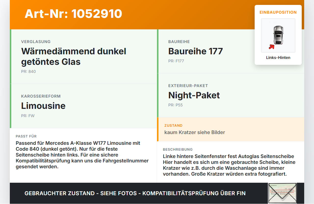 Mercedes W177 A200d 18-22 Lim Seitenscheibe Feste Scheibe Links Hinten Orig. getönt Mercedes W177 A200d 18-22... Vorschau 3