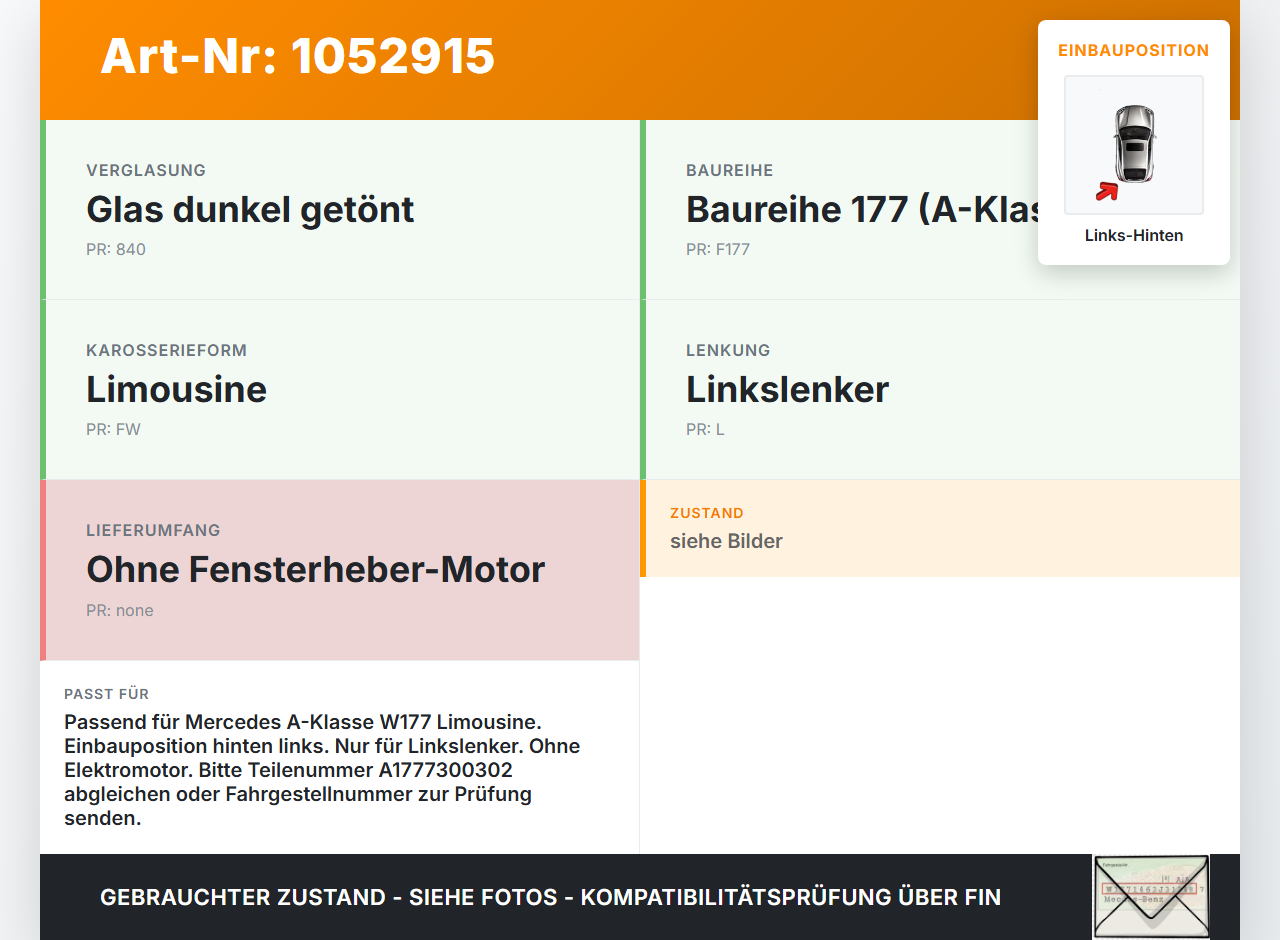 Mercedes W177 A200d 18-22 Lim Fensterheber o. FH-Motor Hinten Links Mercedes W177 A200d 18-22 12.07.2019... Vorschau 3