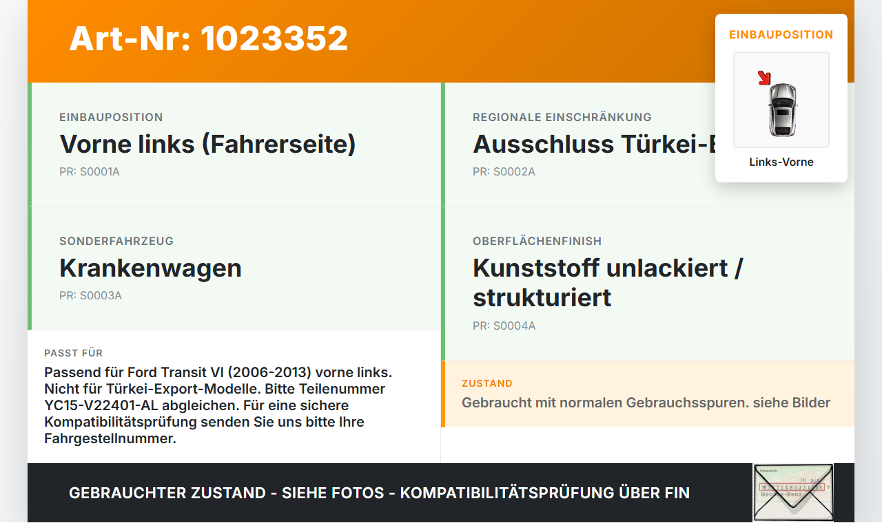 Ford Transit VI 06-13 Turnier Türgriff Griff aussen Links Vorne AA Ford Transit VI 06-13 26.11.2010 YC15-V22401-AL... Vorschau 3